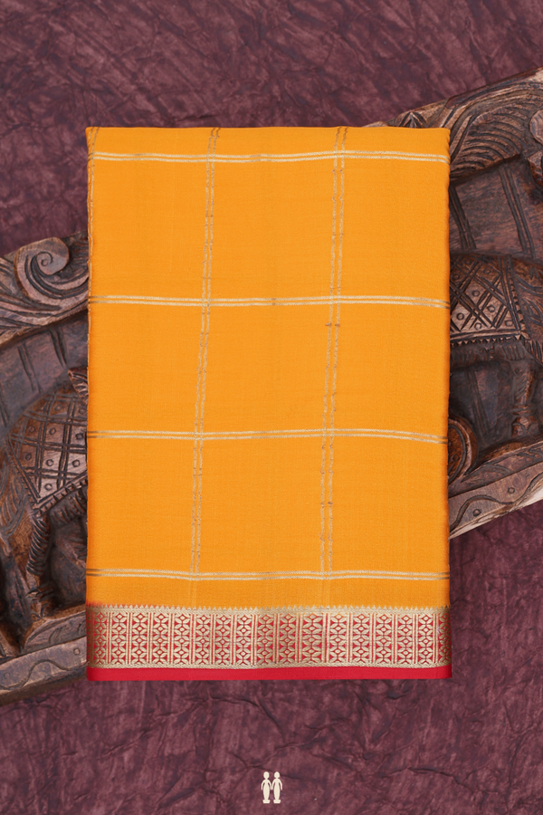 Mysore Silk Saree In Royal Orange With Checks Design