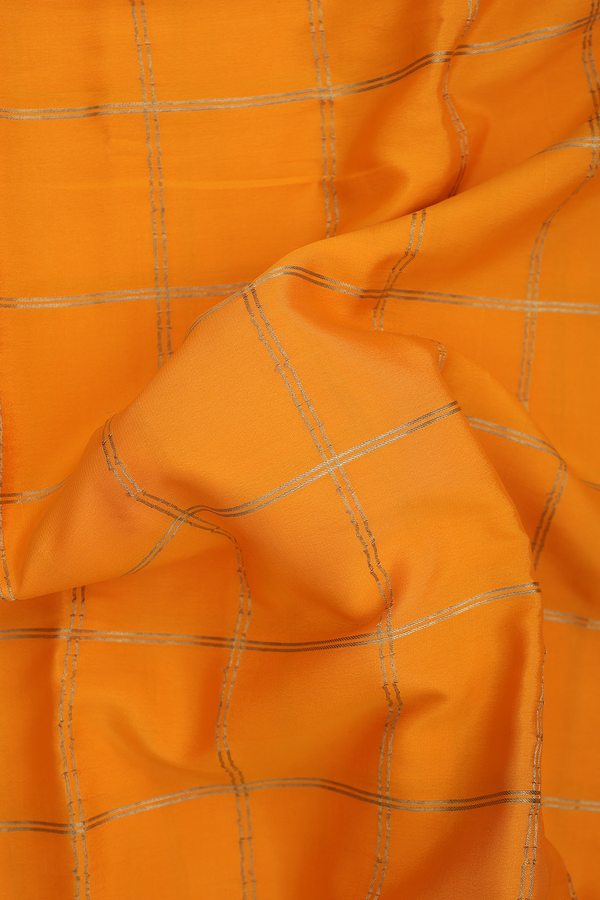 Mysore Silk Saree In Royal Orange With Checks Design