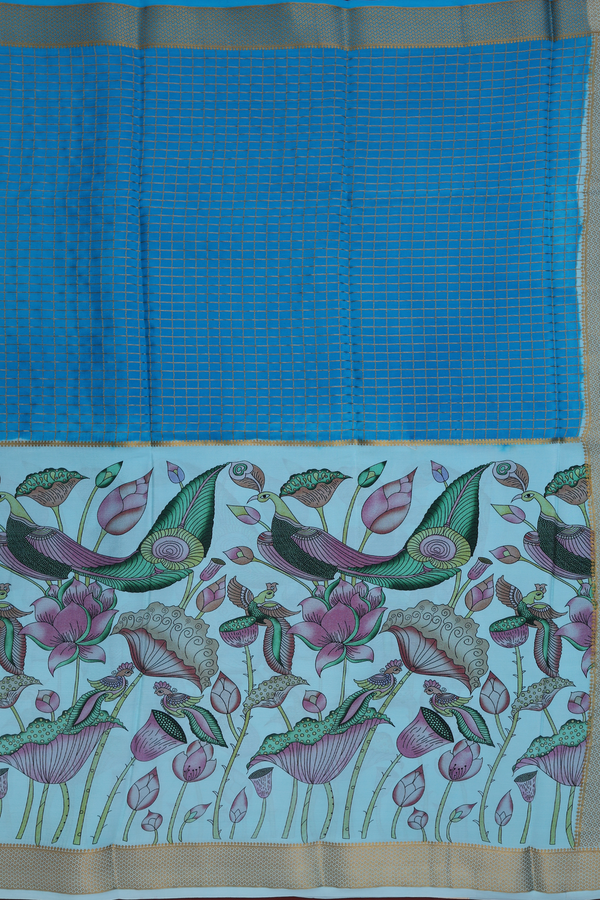 Mysore Silk Saree In Shades Of Blue With Half And Half Design