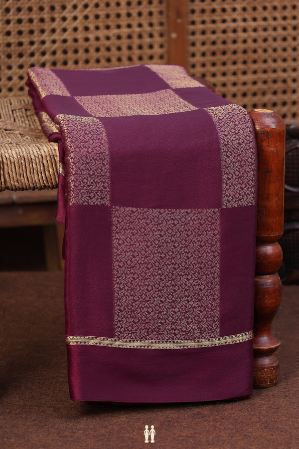 Mysore Silk Saree In Grape Purple With Checks Design