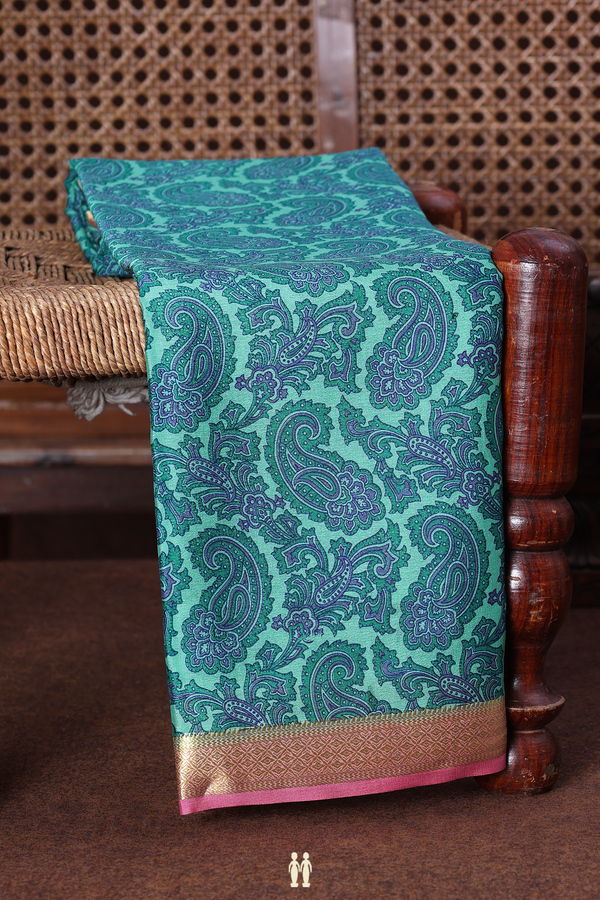 Mysore Silk Saree In Green With Paisley Printed Design