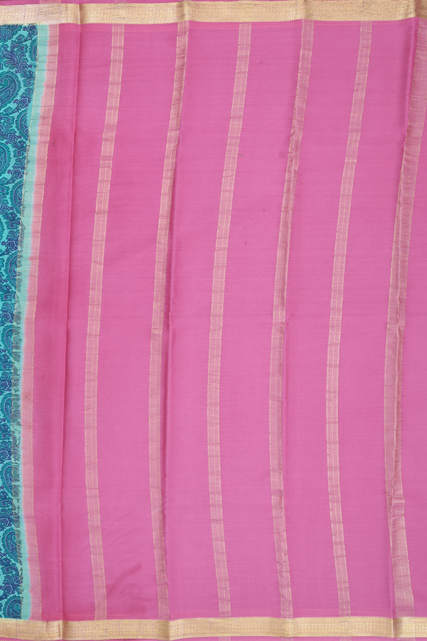 Mysore Silk Saree In Green With Paisley Printed Design