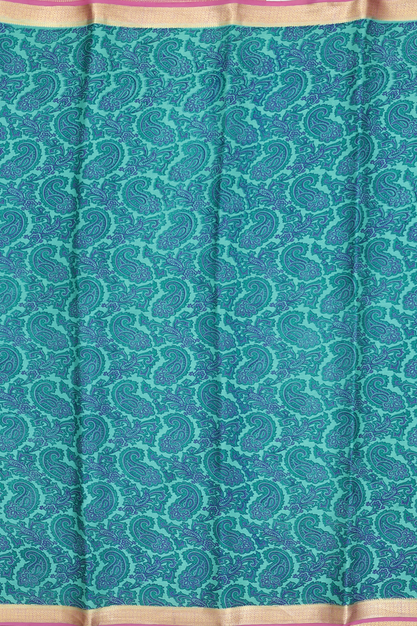 Mysore Silk Saree In Green With Paisley Printed Design