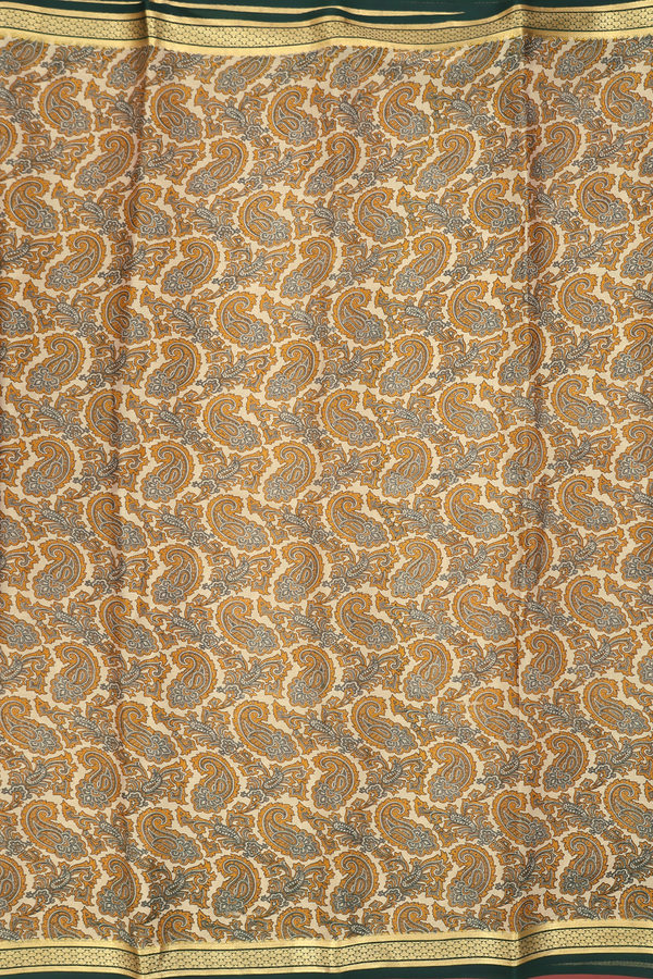 Printed Silk Saree In Light Brown With Paisley Design