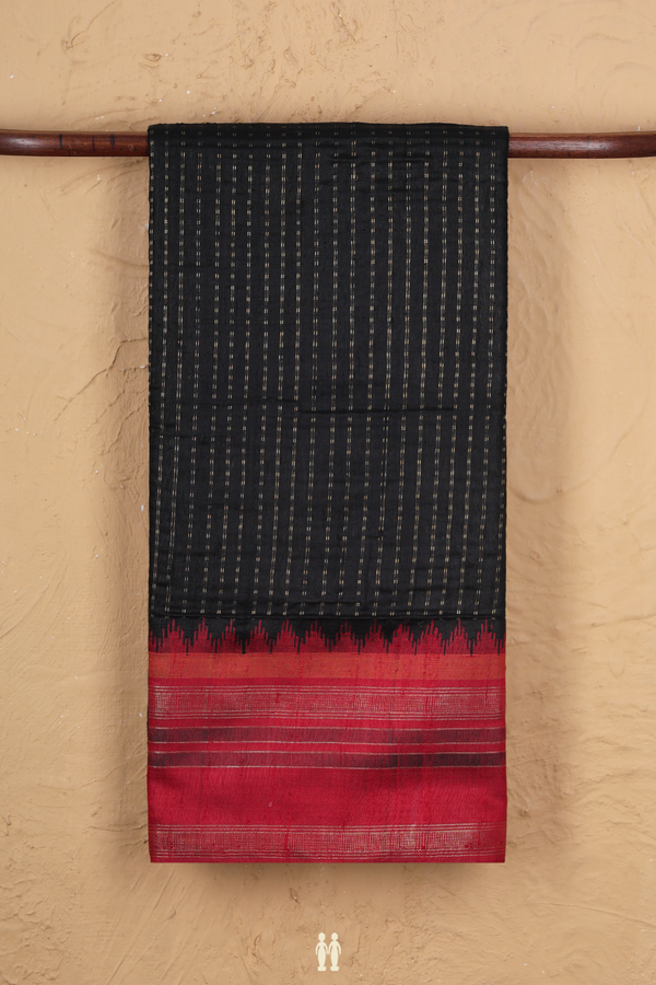 Jute Saree In Black With Stripes Design