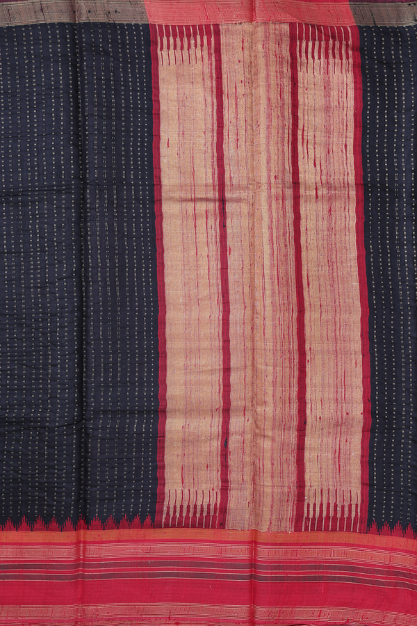 Jute Saree In Black With Stripes Design