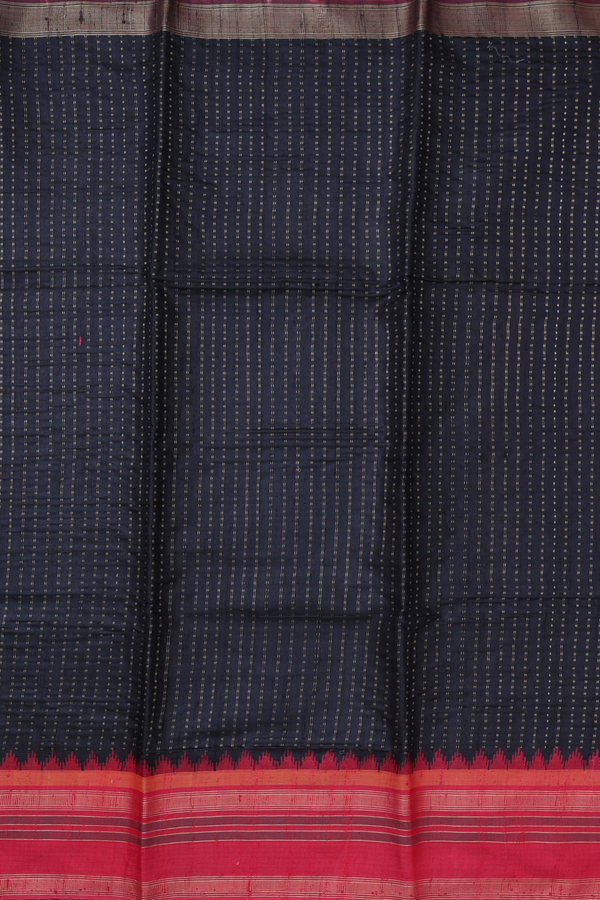 Jute Saree In Black With Stripes Design