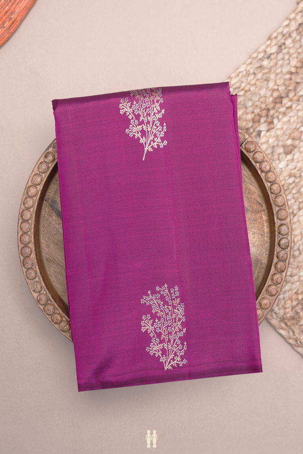 Kanchipuram Silk Saree In Plum Purple With Floral Motifs
