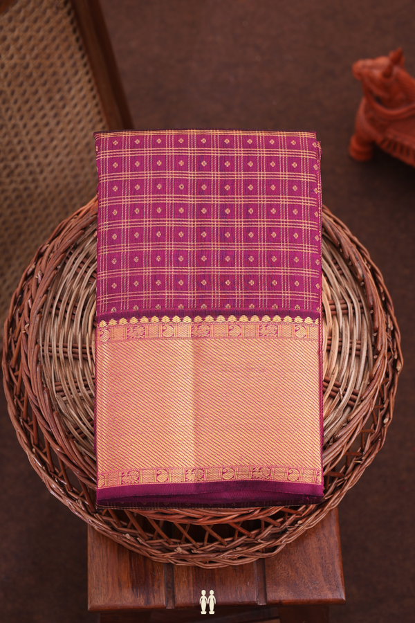 Kanchipuram Silk Saree In Plum Purple With Checks Design