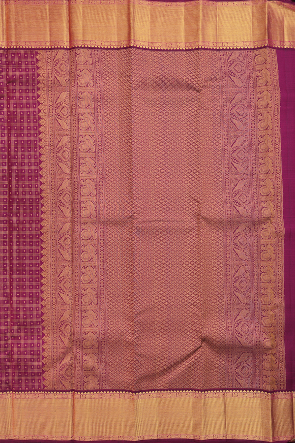 Kanchipuram Silk Saree In Plum Purple With Checks Design