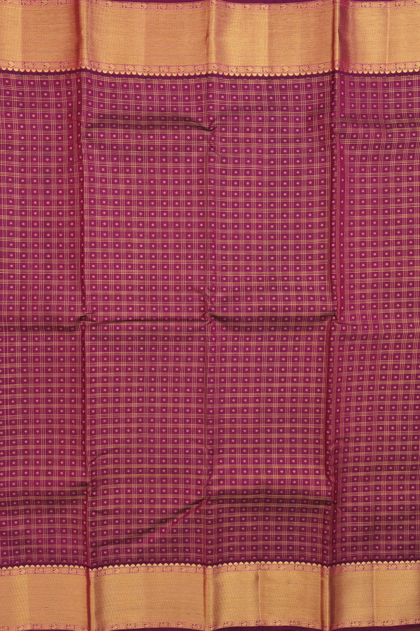 Kanchipuram Silk Saree In Plum Purple With Checks Design