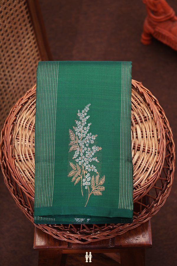 Kanchipuram Silk Saree In Forest Green With Floral Design