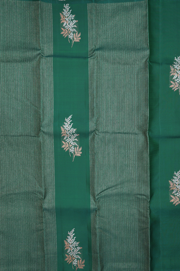Kanchipuram Silk Saree In Forest Green With Floral Design