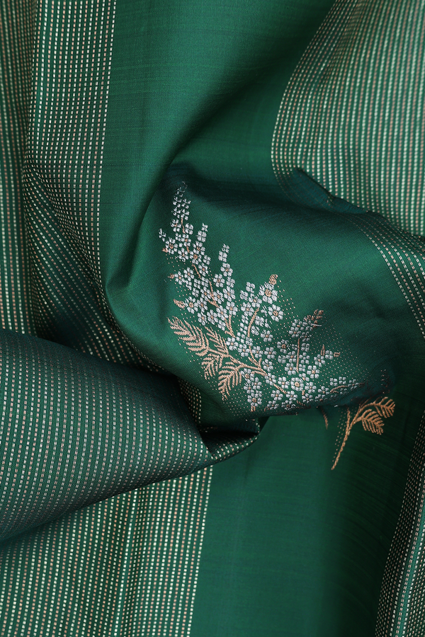 Kanchipuram Silk Saree In Forest Green With Floral Design