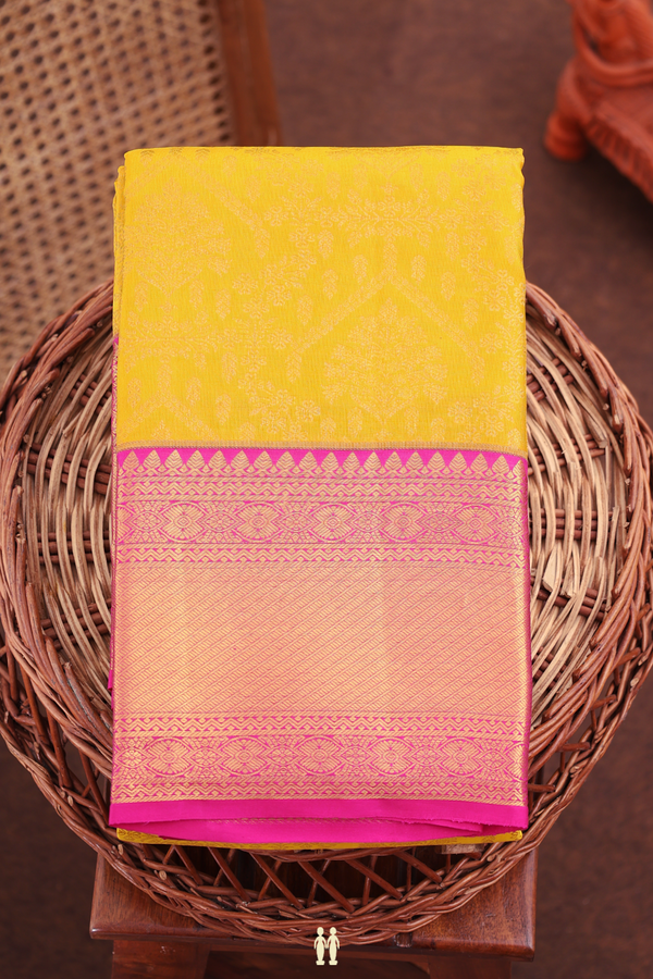 Kanchipuram Silk Saree In Yellow With Brocade Design
