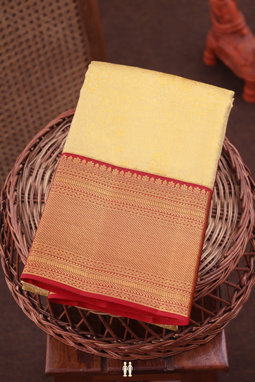 Kanchipuram Silk Saree In Cream Color Tissue With Floral Design