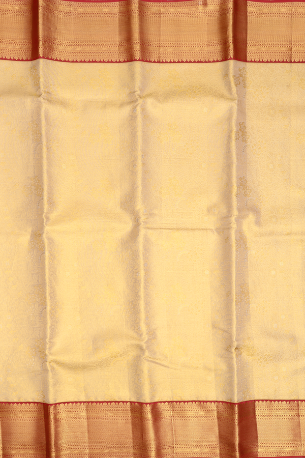 Kanchipuram Silk Saree In Cream Color Tissue With Floral Design
