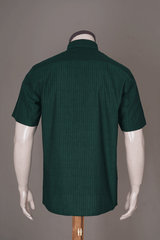 Regular Collar Self Stripes Dark Green Cotton Shirt