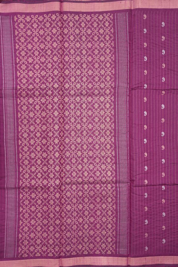 Jute Saree In Plum Purple Along Stripes With Buttas