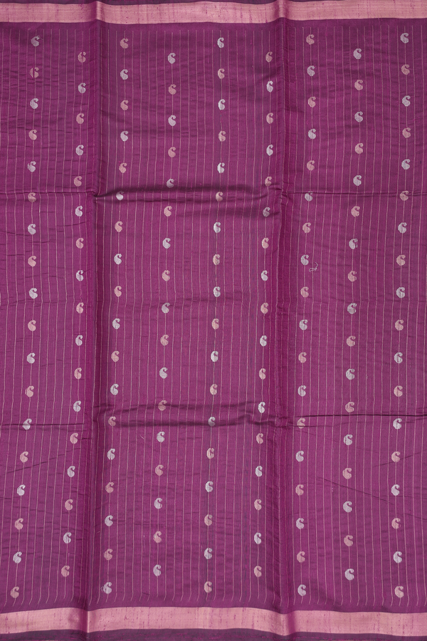 Jute Saree In Plum Purple Along Stripes With Buttas