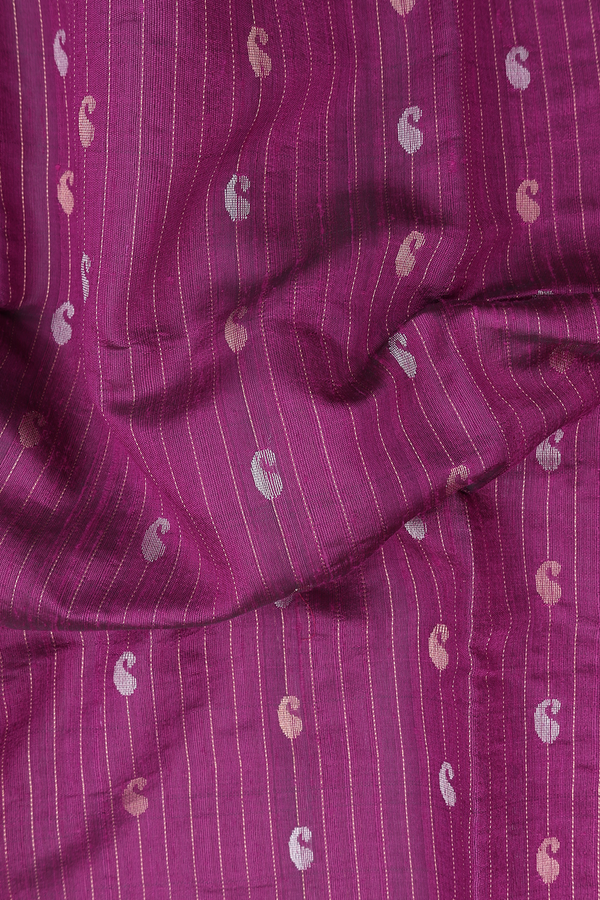 Jute Saree In Plum Purple Along Stripes With Buttas