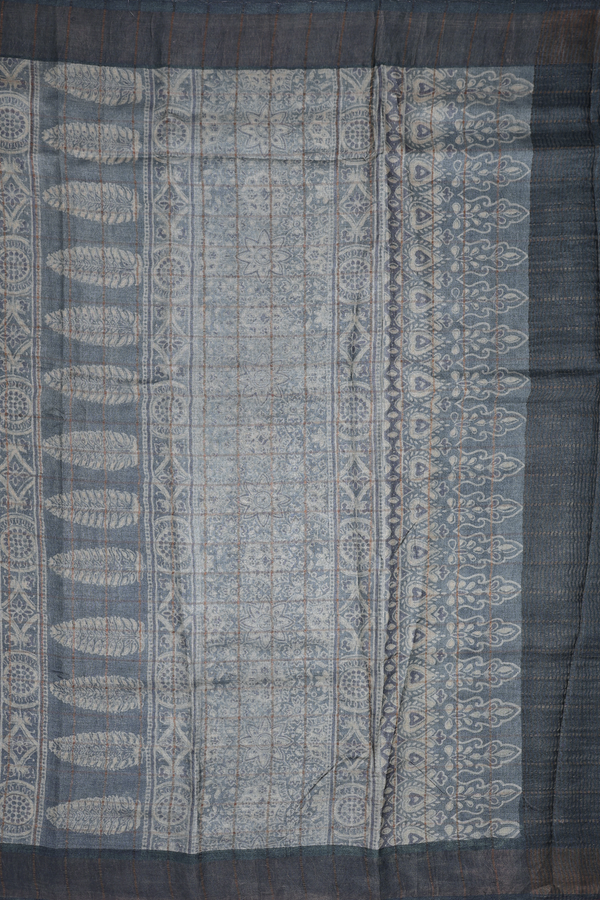 Tussar Silk Saree In Grey With Floral Design