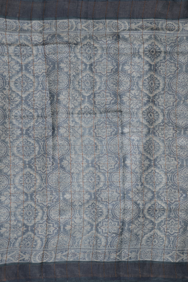 Tussar Silk Saree In Grey With Floral Design