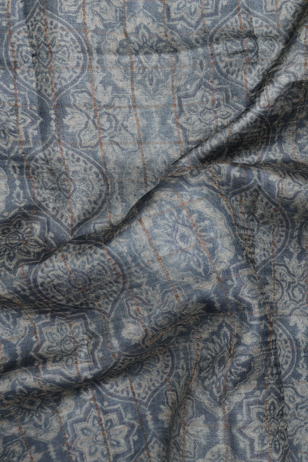 Tussar Silk Saree In Grey With Floral Design