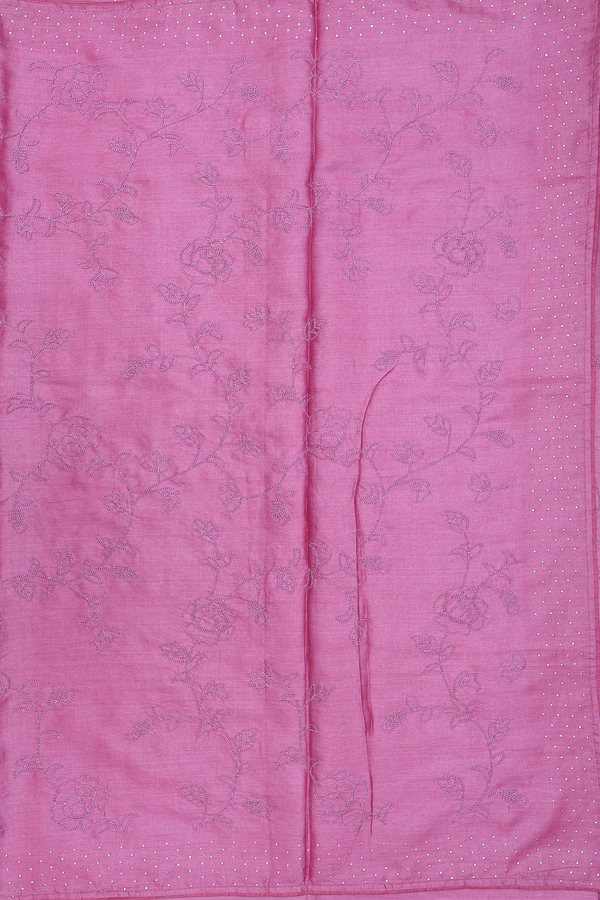 Tussar Silk Saree In Pink With Floral Embroidered Design