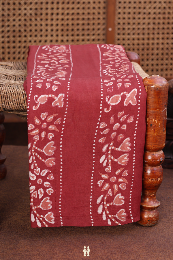 Printed Silk Saree In Crimson Red With Stripes Design