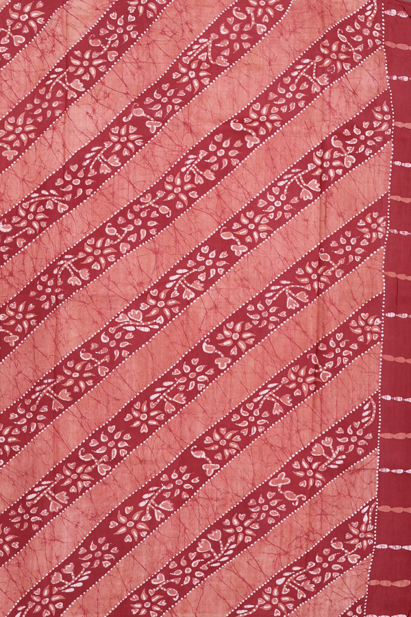 Printed Silk Saree In Crimson Red With Stripes Design