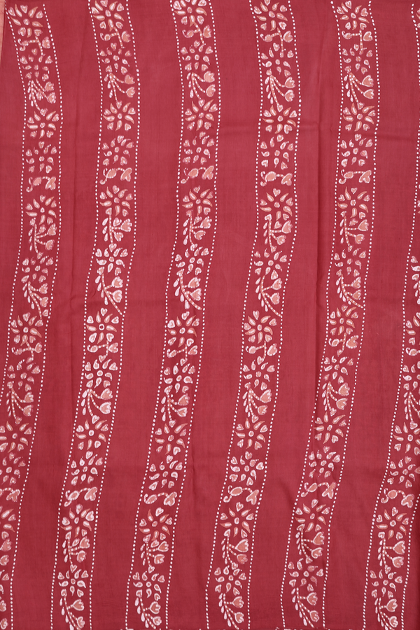 Printed Silk Saree In Crimson Red With Stripes Design