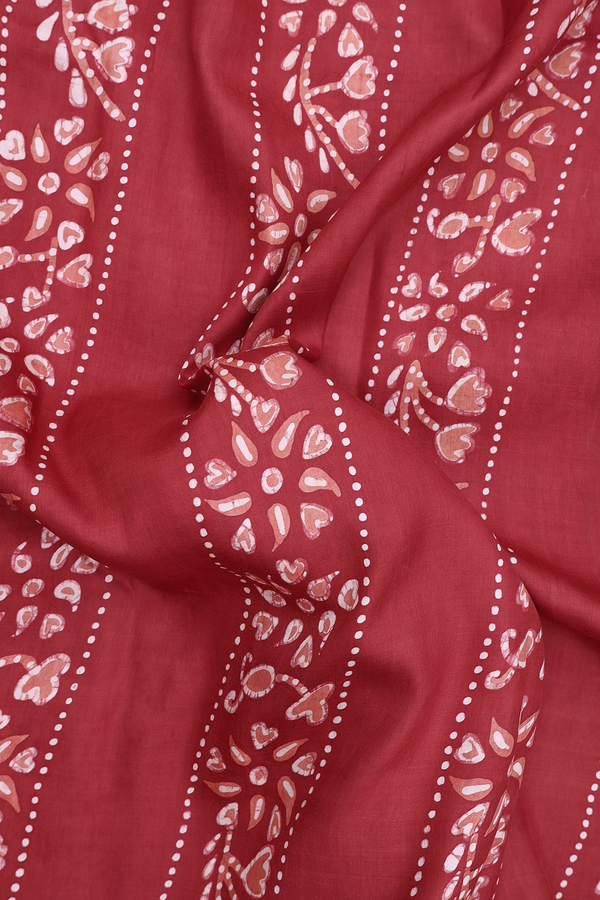 Printed Silk Saree In Crimson Red With Stripes Design