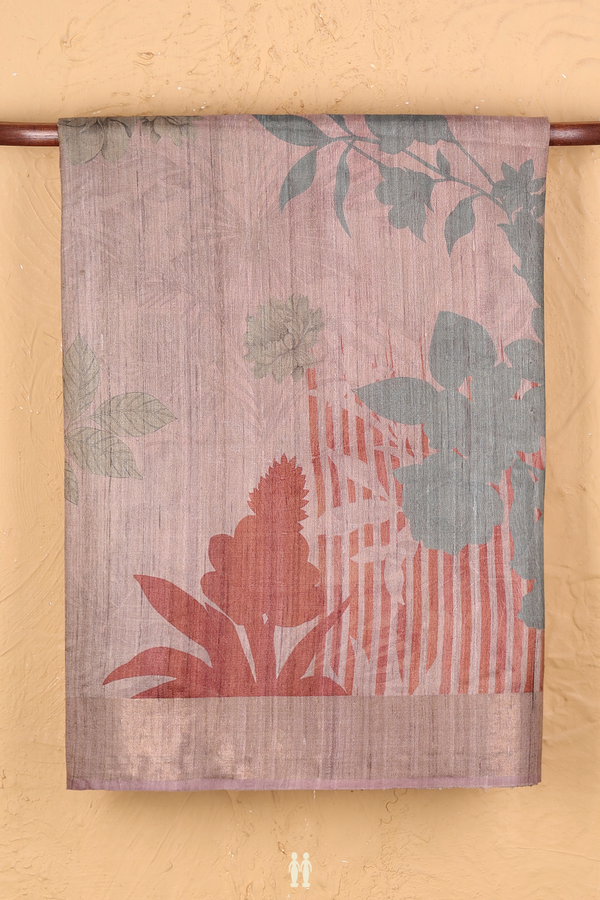 Tussar Silk Saree In Dusty Pink With Floral Design