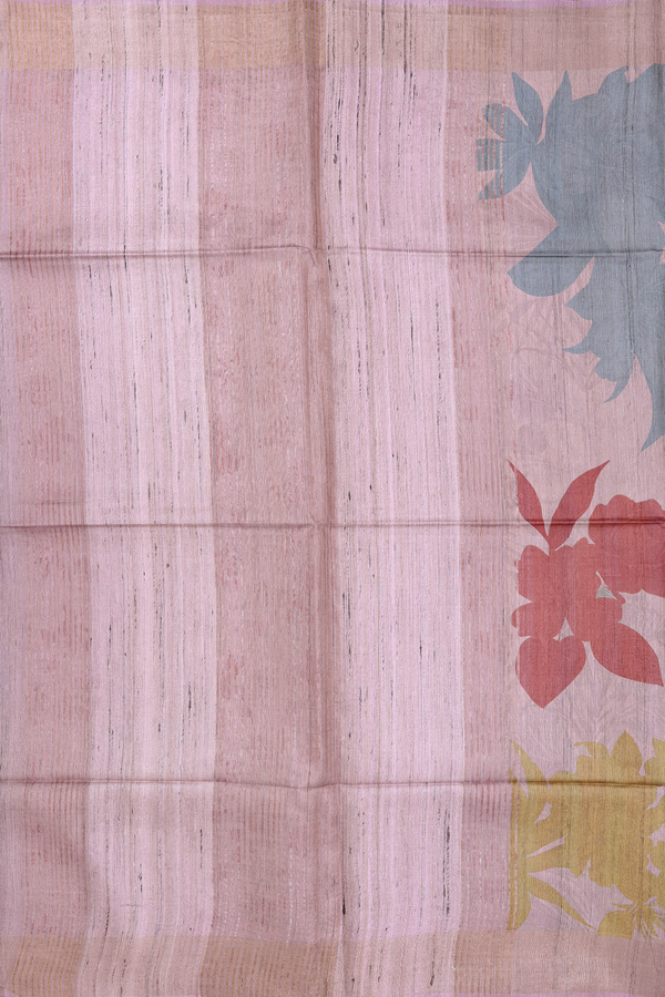 Tussar Silk Saree In Dusty Pink With Floral Design