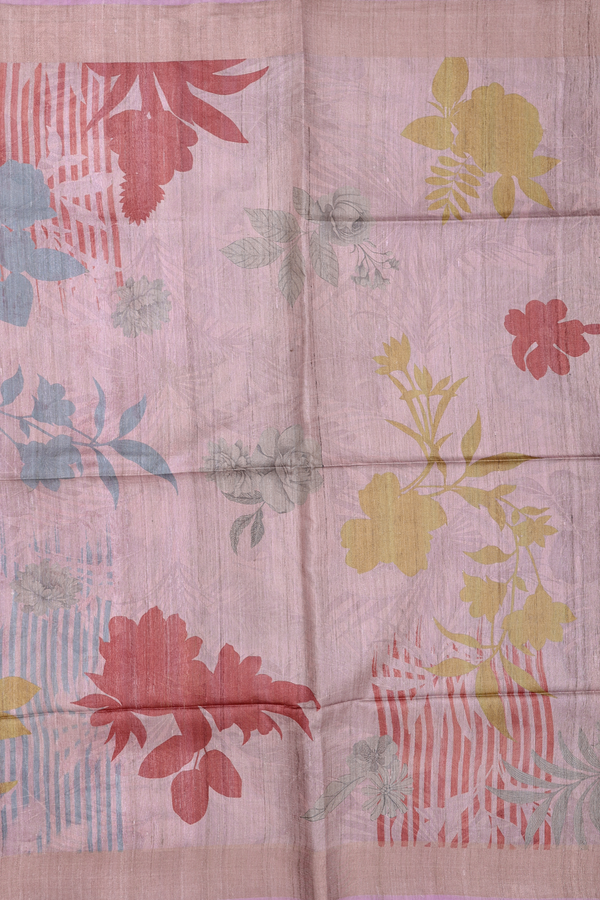Tussar Silk Saree In Dusty Pink With Floral Design