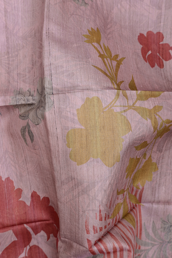 Tussar Silk Saree In Dusty Pink With Floral Design