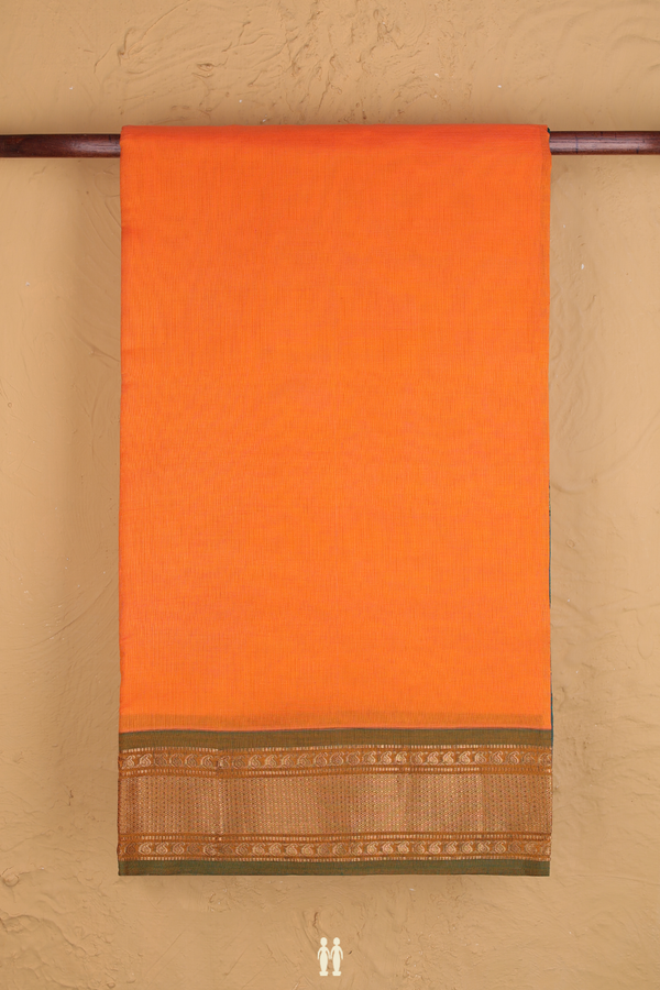 Semi Silk Cotton Saree In Orange With Zari Border