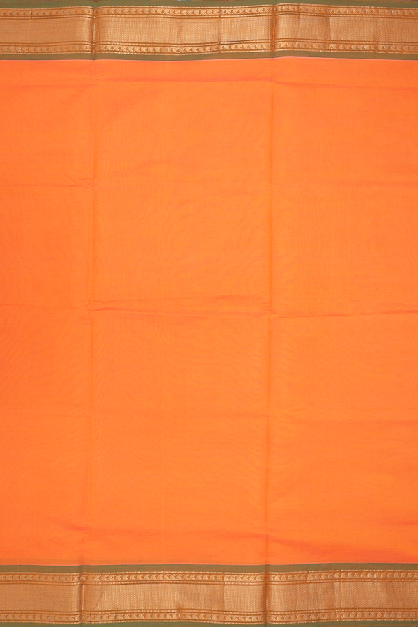 Semi Silk Cotton Saree In Orange With Zari Border