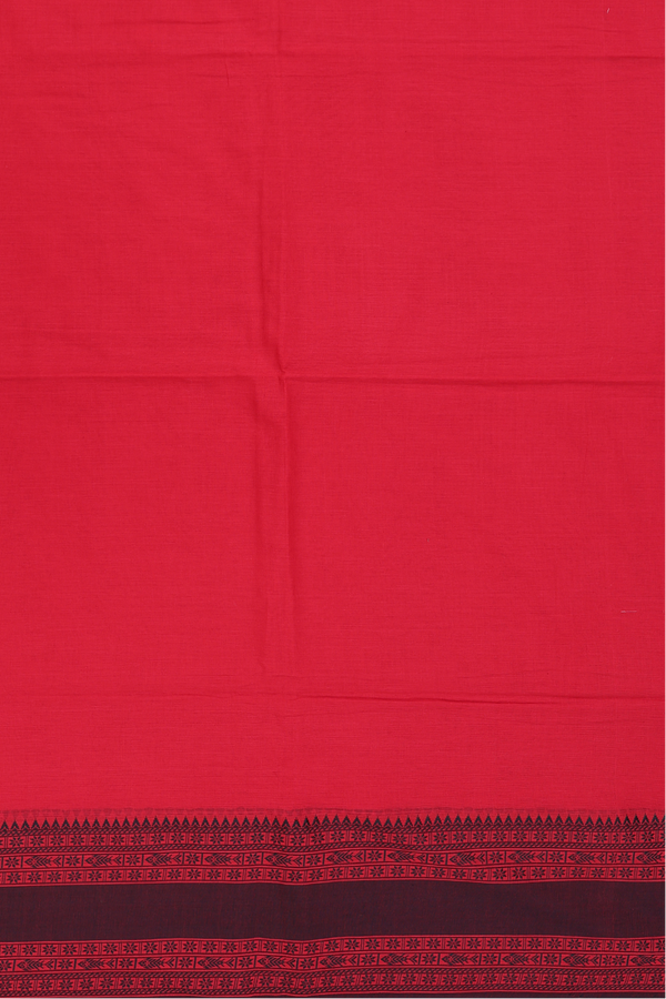 Bengal Cotton Saree In Chilli Red With Threadwork Border