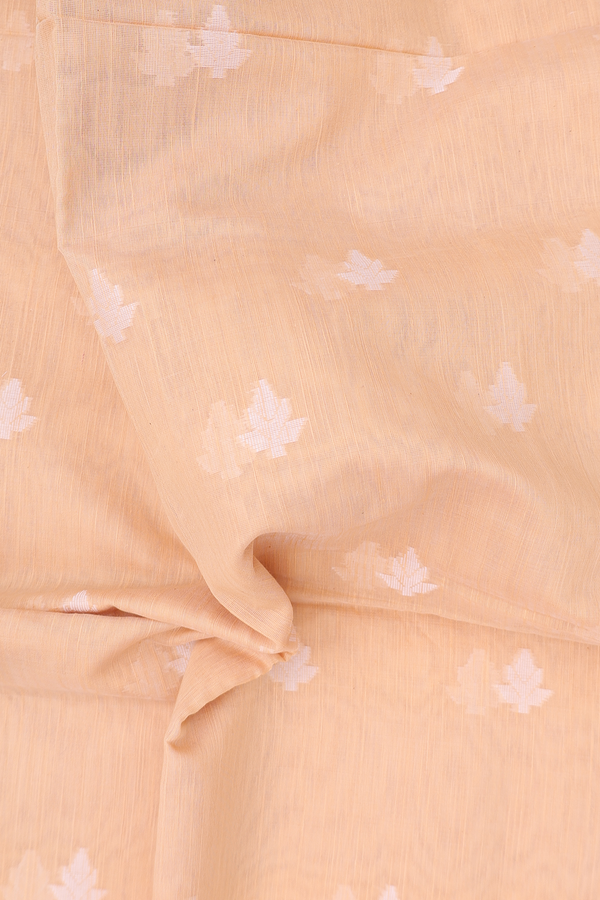Bengal Cotton Saree In Light Orange With Threadwork Buttas