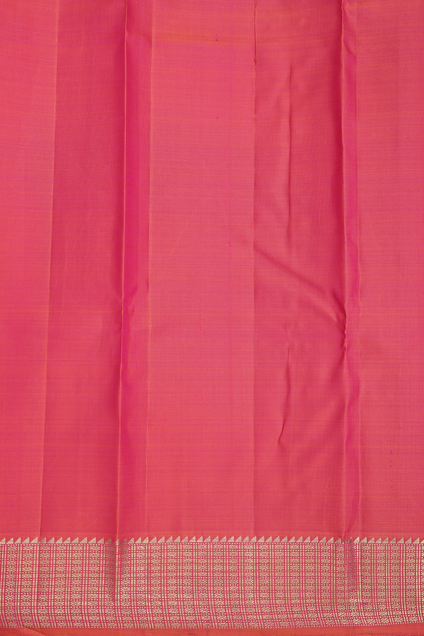 Kanchipuram Silk Saree In Coral Pink With Peacock Buttas