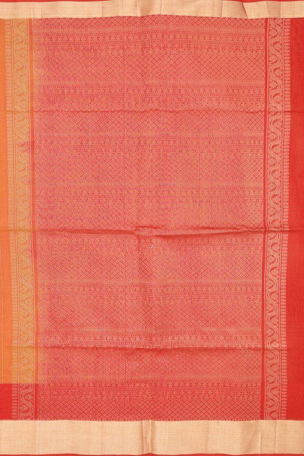 Kora Silk Cotton Saree In Spiced Orange With Stripes Design