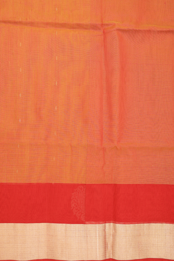 Kora Silk Cotton Saree In Spiced Orange With Stripes Design