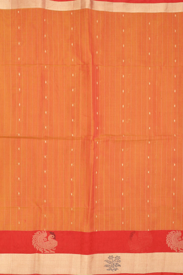 Kora Silk Cotton Saree In Spiced Orange With Stripes Design