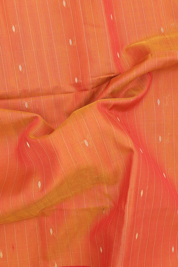 Kora Silk Cotton Saree In Spiced Orange With Stripes Design