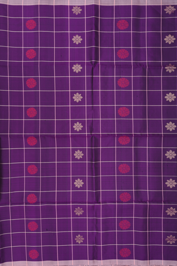 Soft Silk Saree In Deep Purple With Checks Design