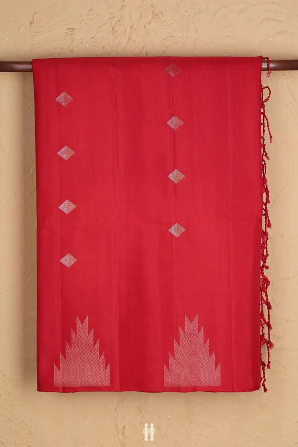 Soft Silk Saree In Chilli Red With Diamond Design