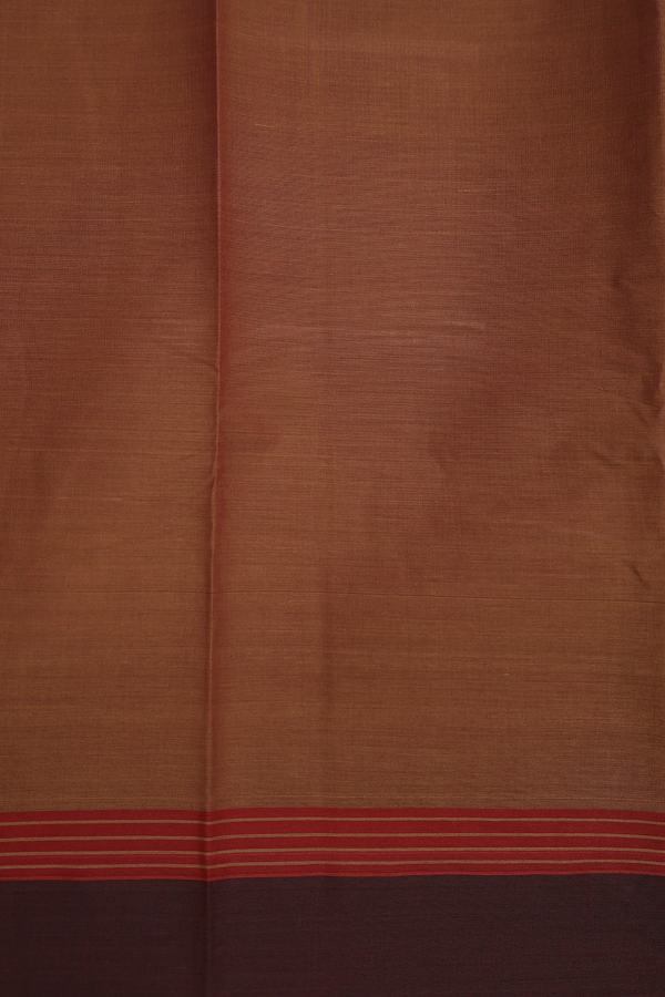 Kanchi Cotton Saree In Walnut Brown With Peacock Border