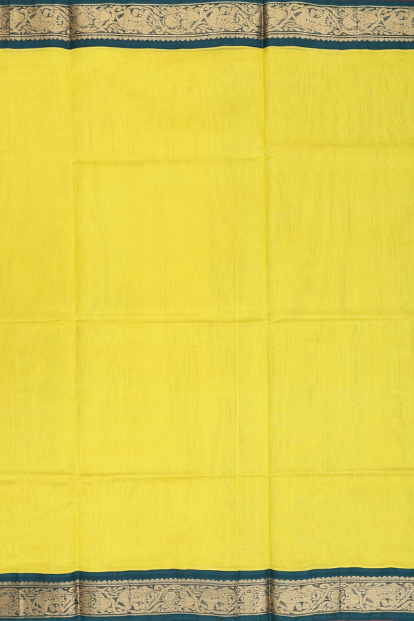 Traditional Silk Cotton Saree In Yellow With Contrast Border